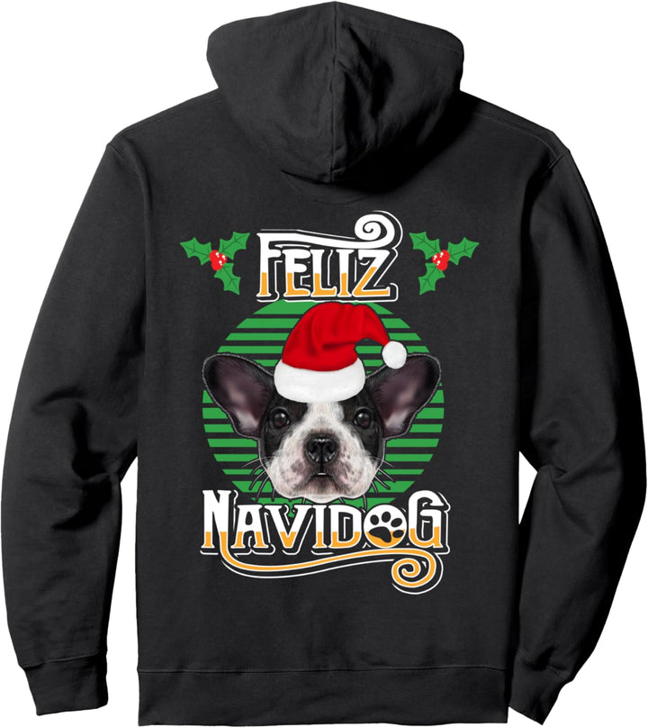 Feliz Navidog Französische Bulldogge Hund Weihnachtsmütze Pullover Hoodie
