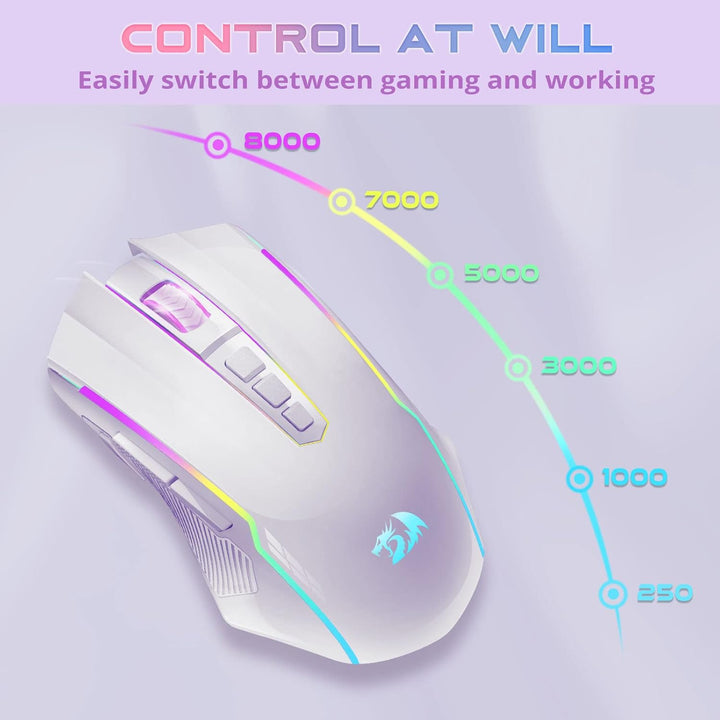 Redragon Gaming Maus Kabellose, RGB Wiederaufladbare Gaming-Maus mit 9 Macro Editing Programmierbare