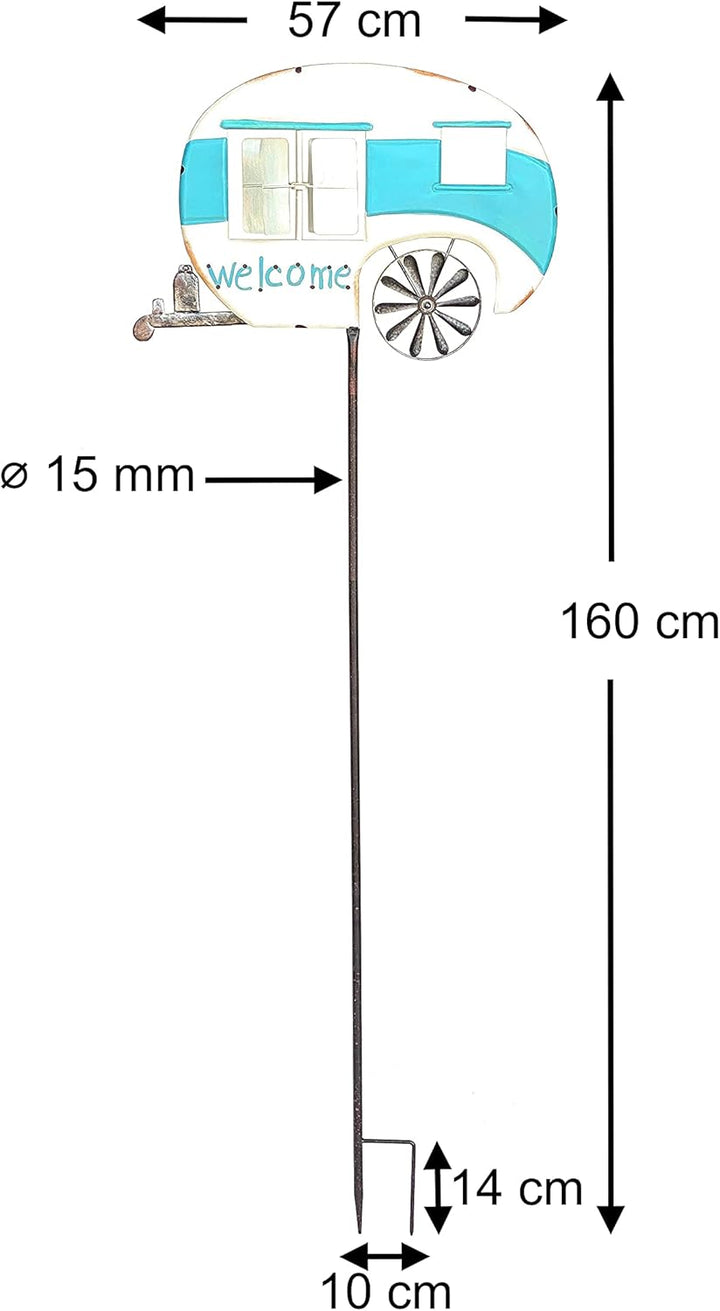 DanDiBo Gartenstecker Metall Wohnwagen XL 160 cm Blau Weiss Caravan 96103 Windspiel Willkommen Windr
