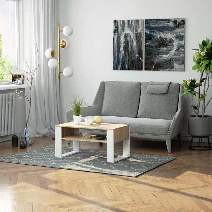 AKORD Couchtisch Holz DOMI mit einem Regal | 92x45x53cm | Für Wohnzimmer | Schlafzimmer Schrank | Mi