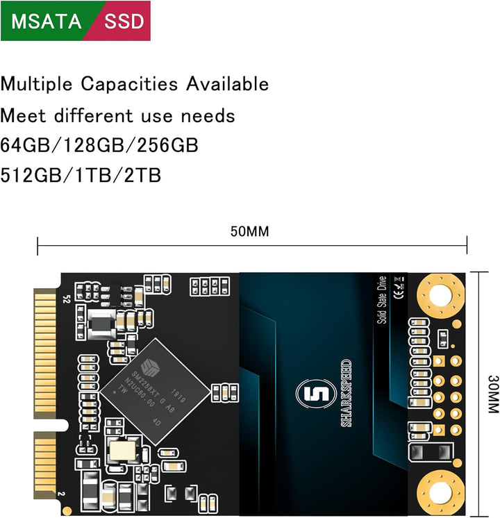 SHARKSPEED mSATA SSD 256GB Mini SATA 3 (6Gb/s) TLC 3D NAND SSD Festplatte Interne Solid State Drive