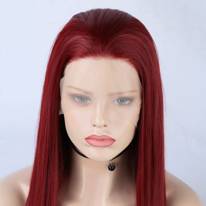 Rote Lace Front Perücken Lange Gerade Synthetische 150% Dichte mit Hitzebeständigem Haar 13x4 Lace B