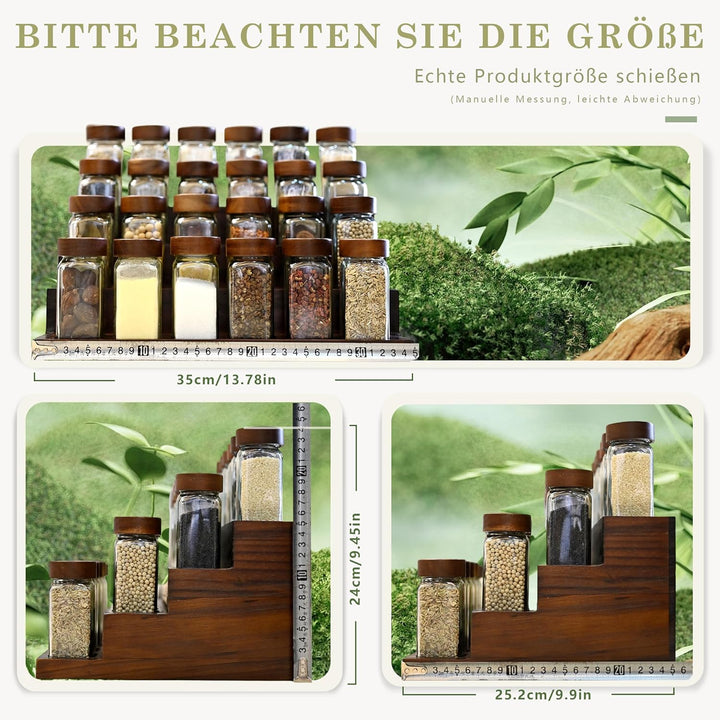 Gewürzgläser Eckig mit 2-in-1 Akazienholz-Gewürzregal Stehend (FCM®) – 24x120ml Gewürzdosen Set, Gew