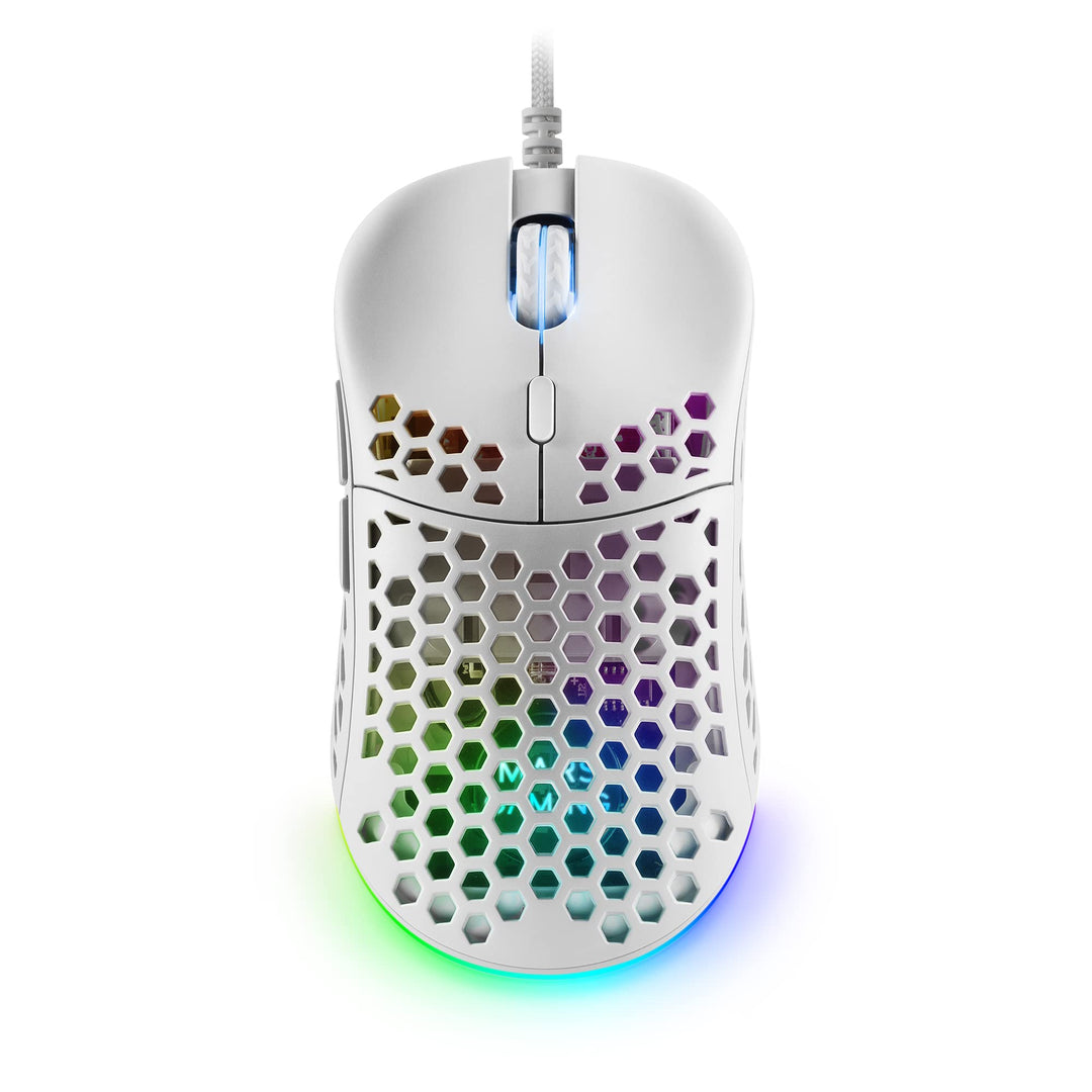 Mars Gaming MM55W Weiss, RGB Chroma Gaming Maus, Ultraleichtgewicht 55g, 12800 DPI, HUANO Mechanisch