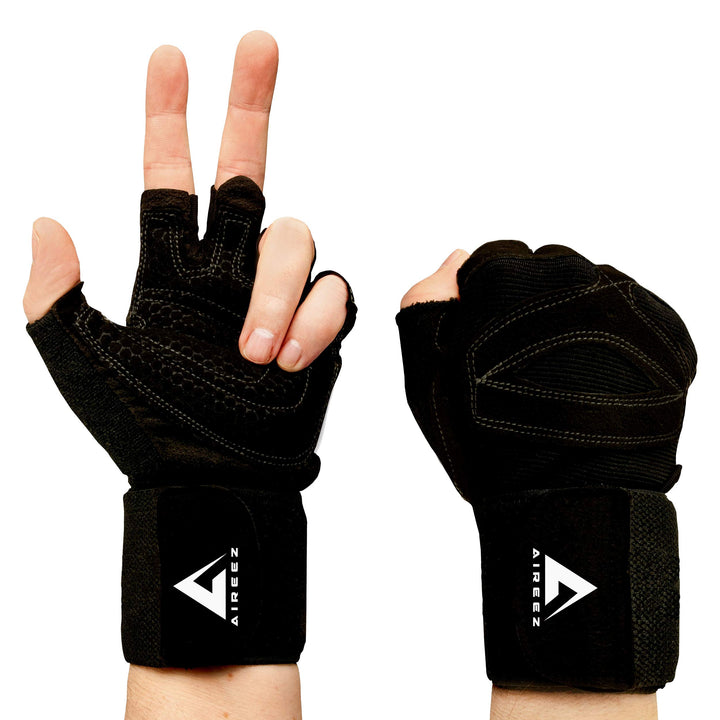Aireez® Fitnesshandschuhe, Trainingshandschuhe, Sporthandschuhe mit Handgelenk Bandagen für Damen &amp;