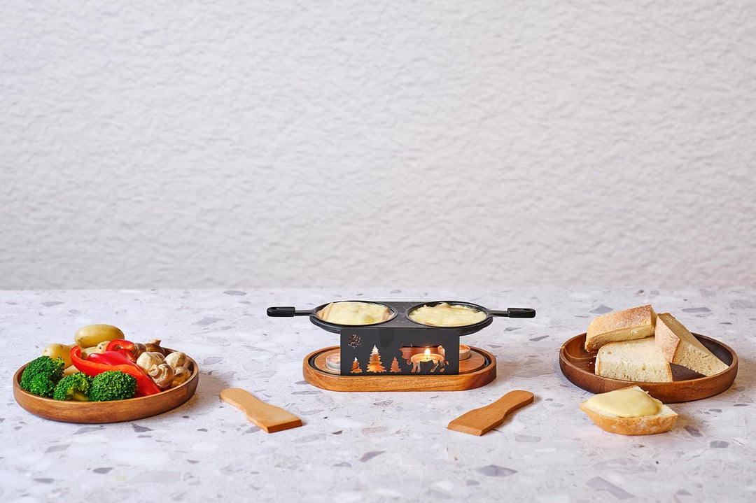 Cosy &amp; Trendy Raclette-Gerät oval aus Edelstahl + 2 Spatel, für 2 Personen, Schwarz Mittel Schwarz,
