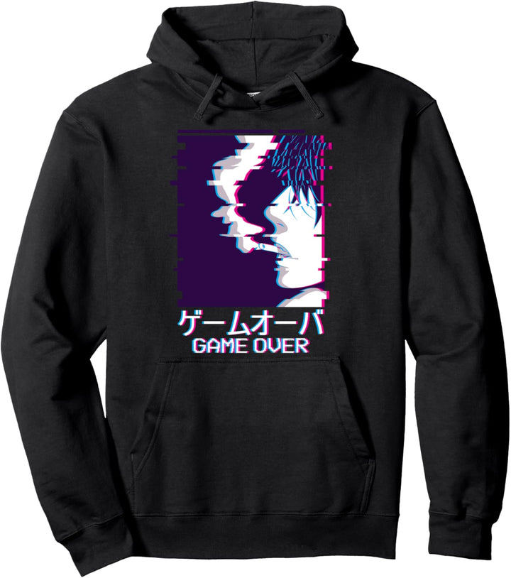 Game Over Lofi Anime Boy Japanisch Vaporwave Aesthetic Pullover Hoodie