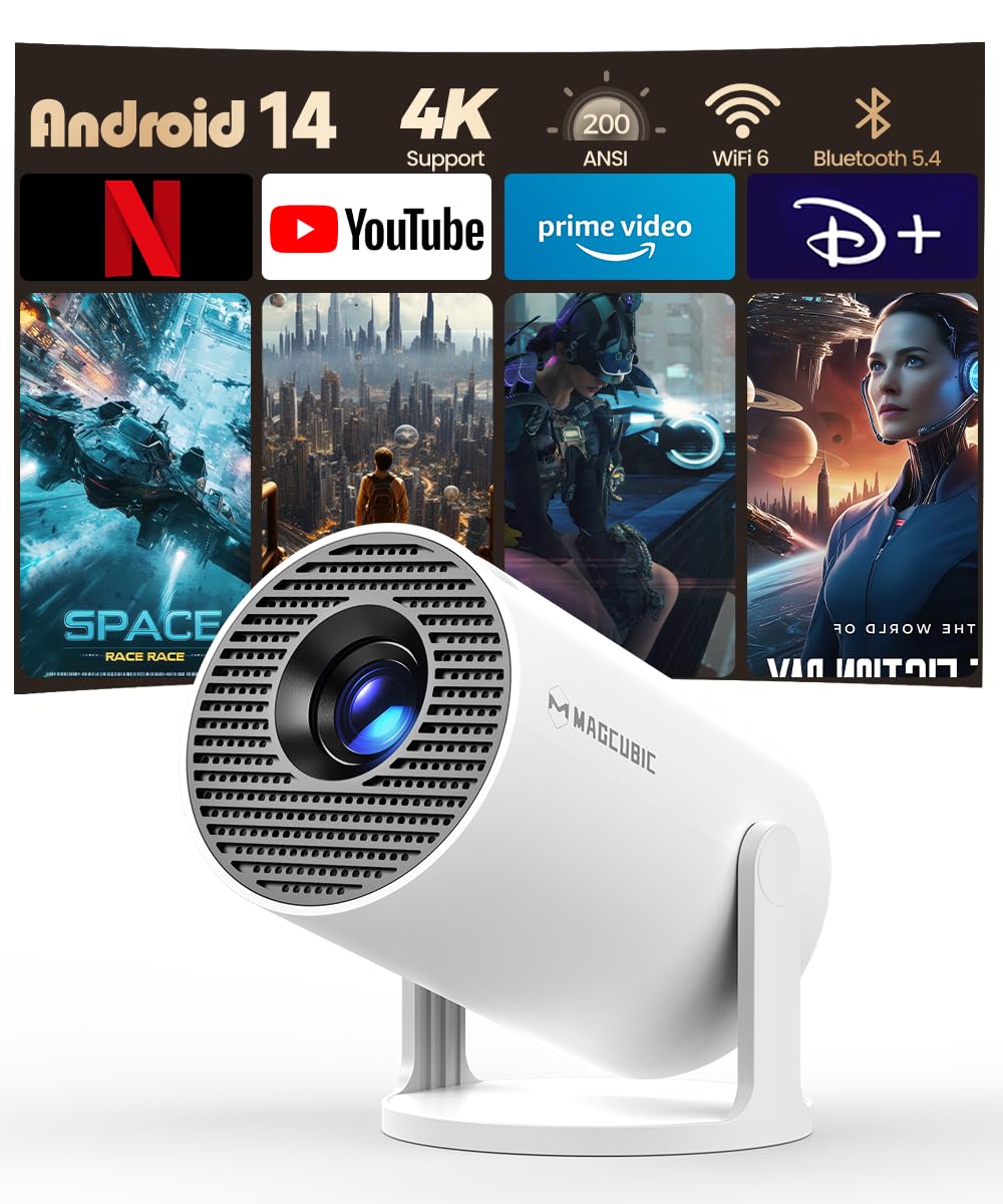 Mini Beamer 4K Unterstützt Android 11, Smart Projector 5G WiFi 6 BT 5.0, Mini Projektor Full HD 1080
