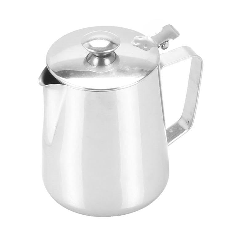 Nikou Milchkännchen Edelstahl, Milchkanne mit Deckel Schaumbecher, Coffee Barista Kaffeetasse Becher