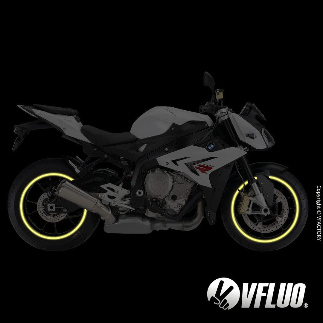 VFLUO - Kit Reflektierende Felgenrandaufkleber Motorrad, Aufkleber für 1 Rad 3M™-Technologie™, 360°-