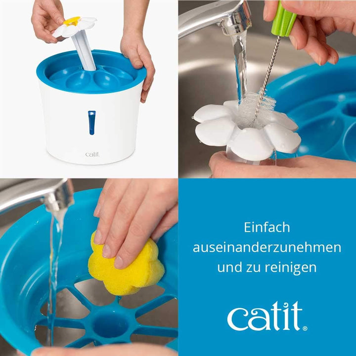 Catit Flower Fountain, Blumentrinkbrunnen mit LED für Katzen, 3L, weiss/blau