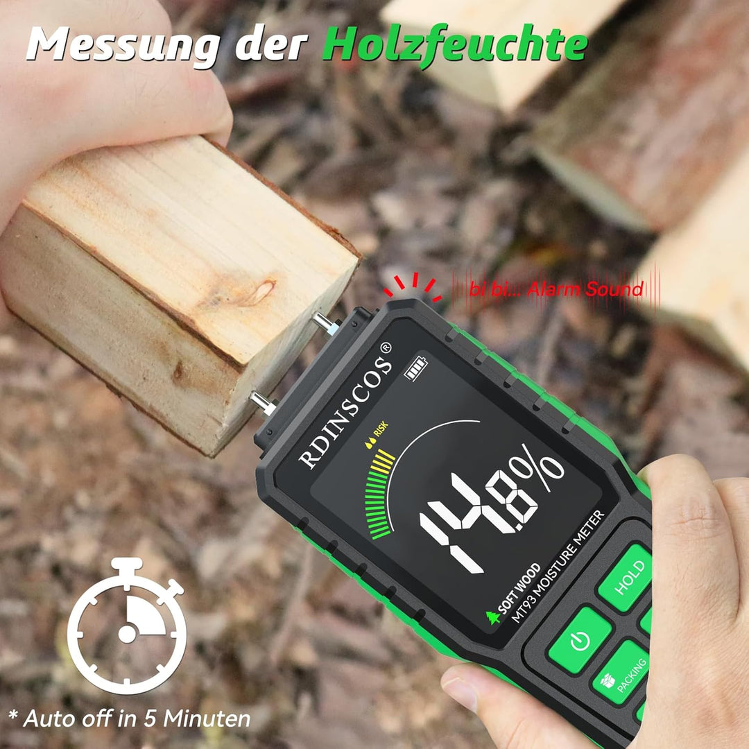 RDINSCOS Feuchtigkeitsmessgerät Pin-Typ Feuchtigkeitsmesser für Holz, Baustoffe mit LCD-Display und