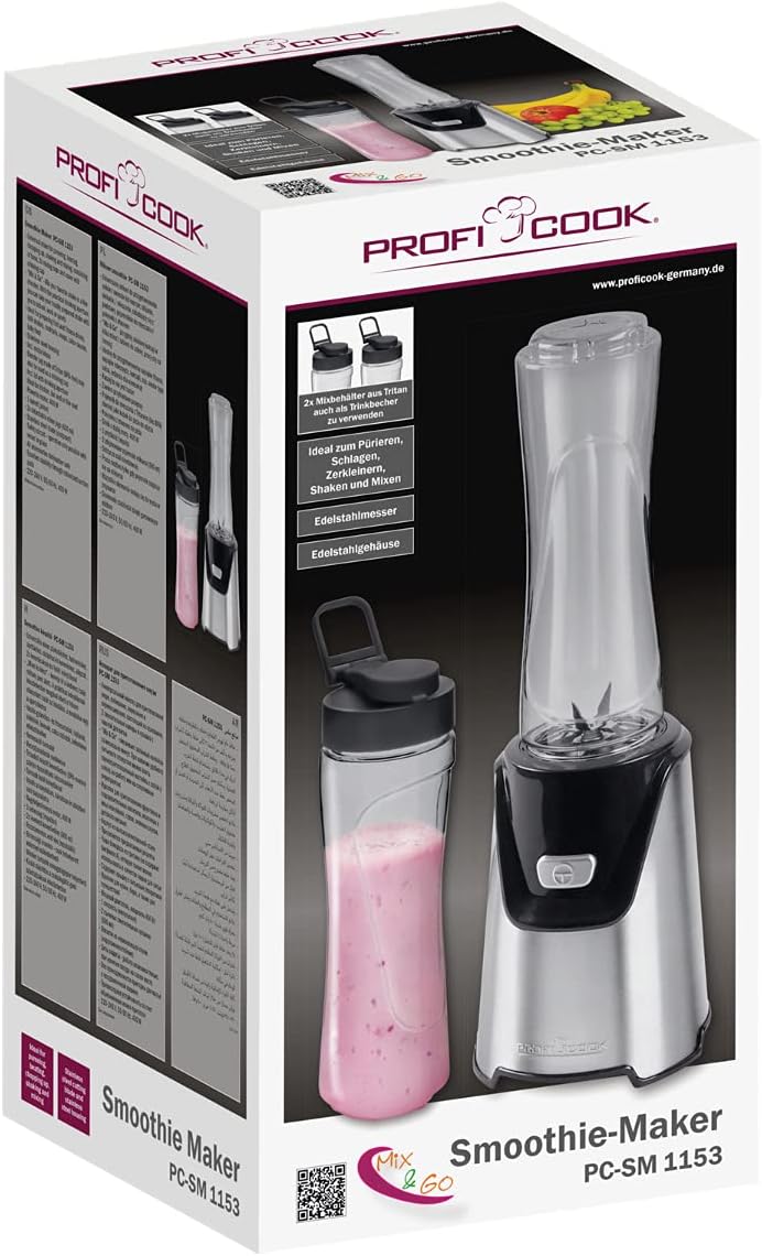 Profi Cook Smoothie-Maker PC-SM 1153 elektrischer Standmixer im Edelstahl-Gehäuse, inkl. 2 Mix-Behäl