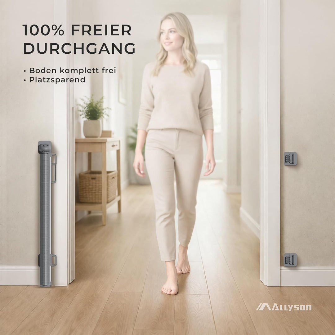 Allyson Treppenschutzgitter ausziehbar bis 140 cm, 86 cm hoch, Baby- und Haustier-Schutzgitter, Gerä