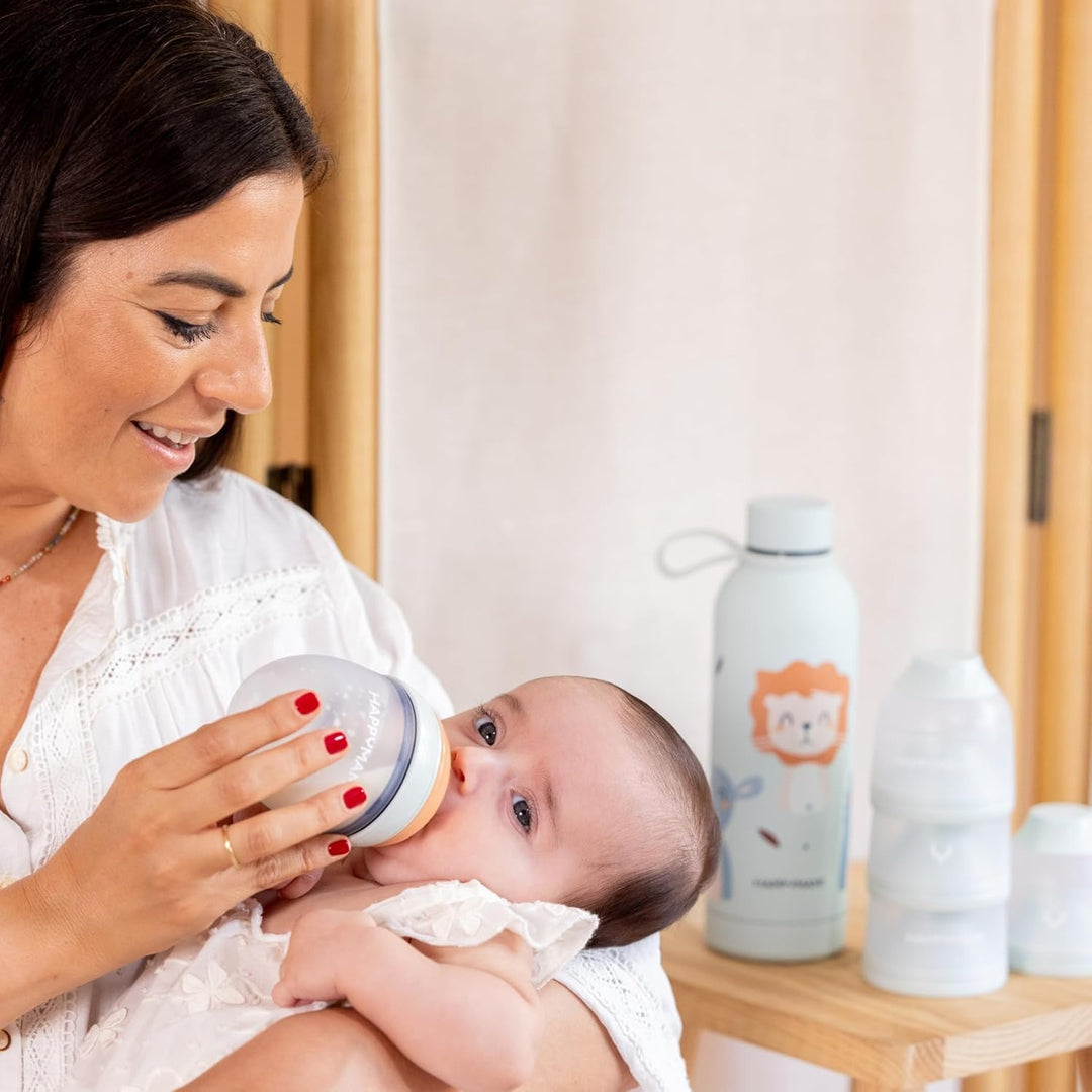 Happymami Premium Baby-Erstausstattung: 2 Anti-Kolik Flaschen, Edelstahl Thermosflasche, Milchpulver