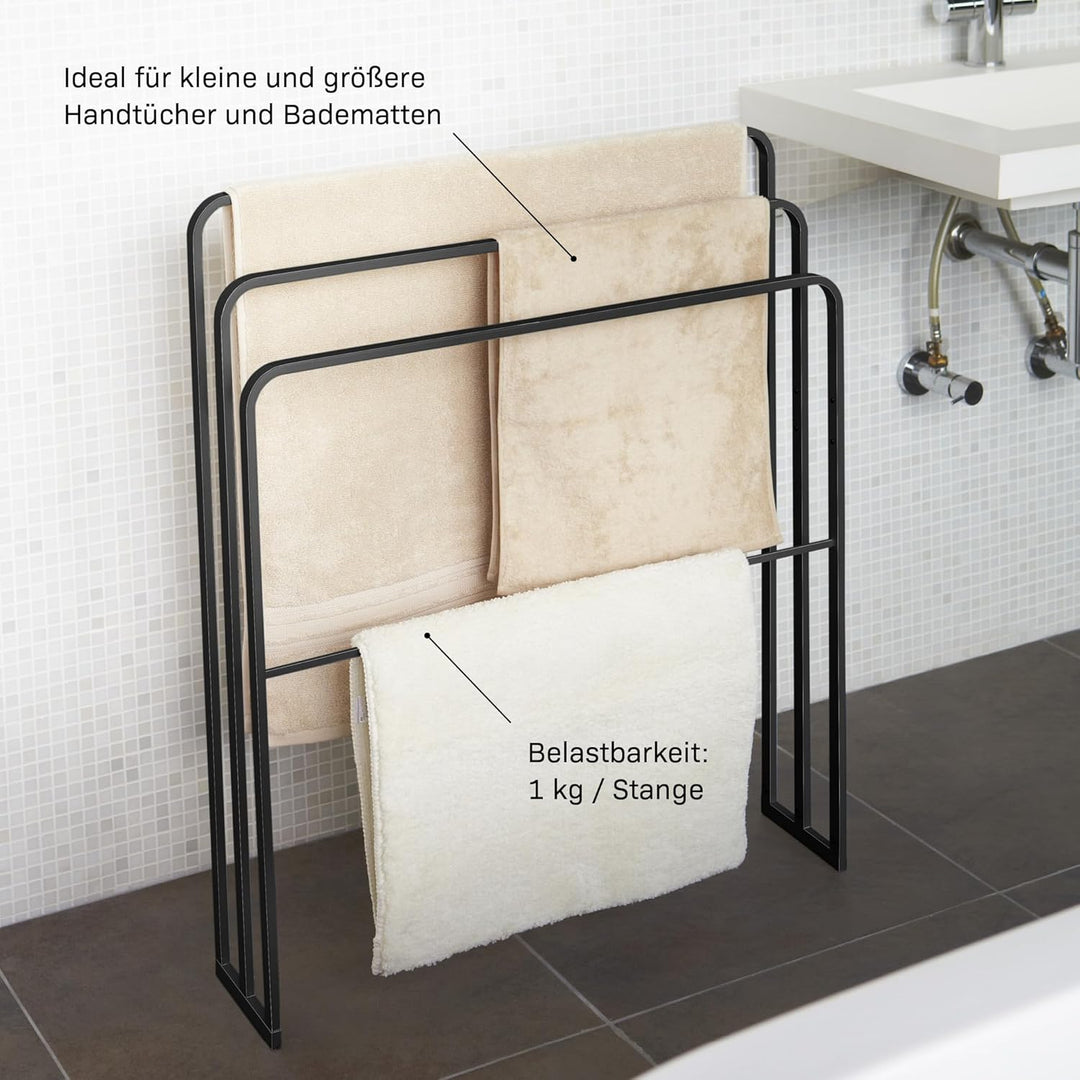 Bath towel hanger with 3 bars - Tower - Black Schwarz, Schwarz