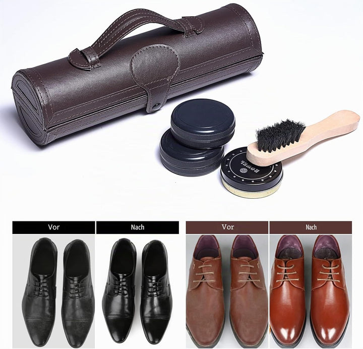 YUET Schuhputz-Set, Reinigung, Glanz, Pflege, Fass-Set für braunes schwarzes Leder, mit Bürste, Reis