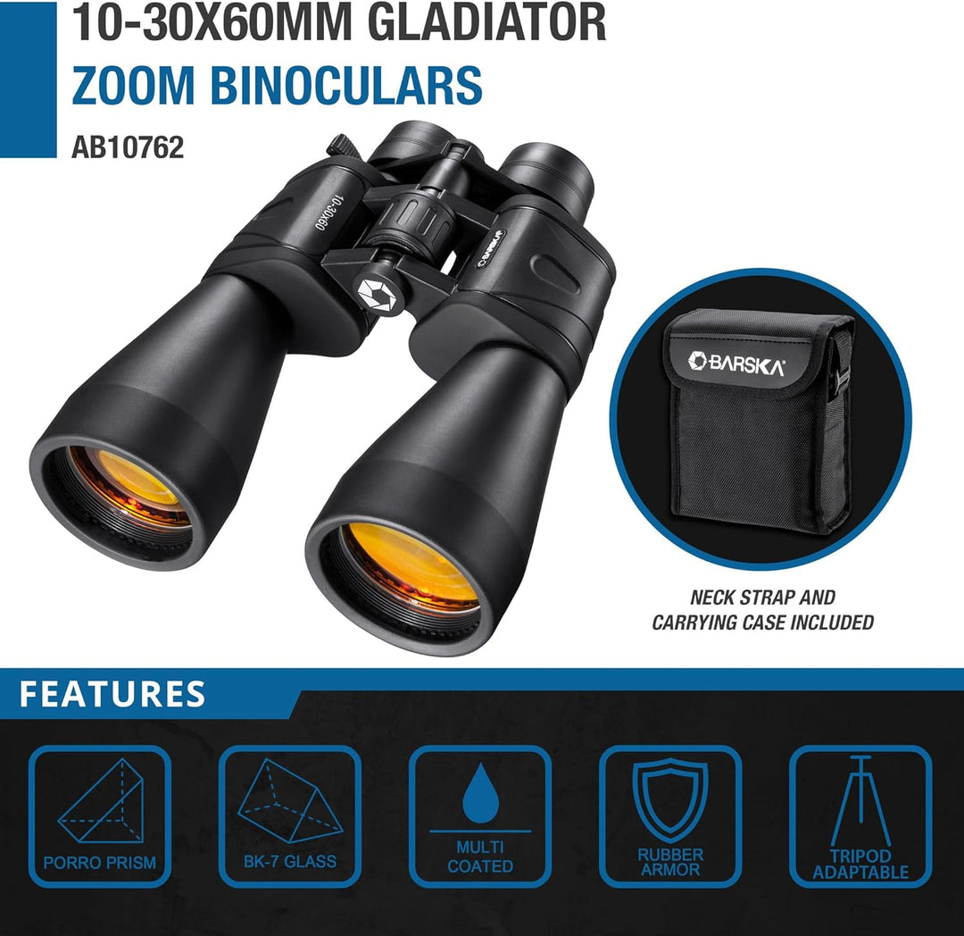 BARSKA Gladiator-Fernglas mit Rubin-Linse 10 - 30 x 60, 10 - 30 x 60