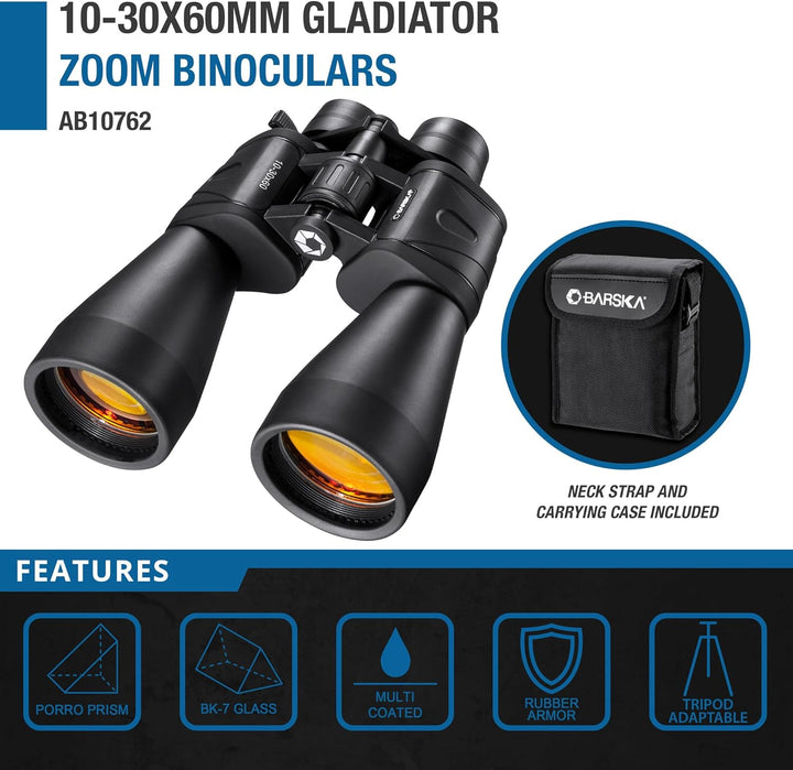 BARSKA Gladiator-Fernglas mit Rubin-Linse 10 - 30 x 60, 10 - 30 x 60