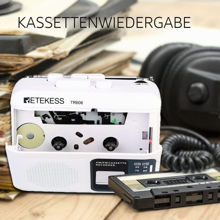 Retekess TR606 Tragbare Kassettenspieler und Tape Recorder Walkman, Kleines FM AM Radio, Walkman Kas