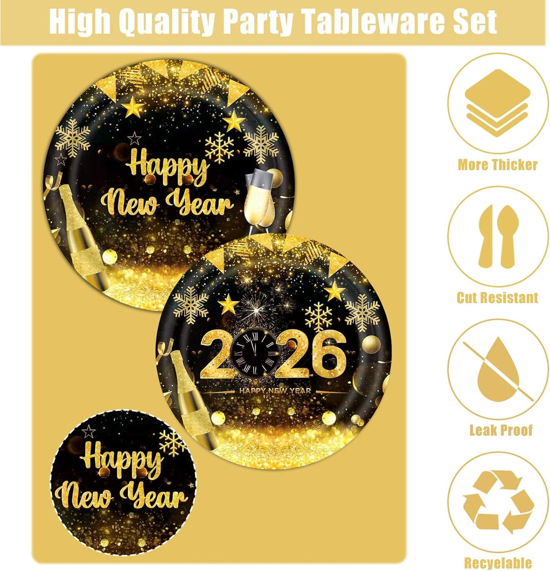 Antsparty 2025 Neujahr Partygeschirr für 20 Gäste, 82 Stück Silvester Partygeschirr mit Happy New Ye