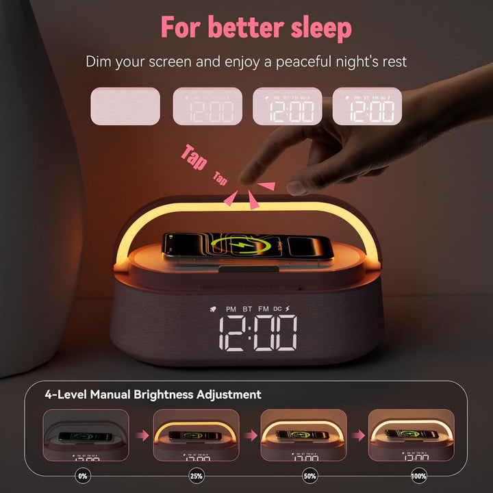 COLSUR Radiowecker Digital mit Wireless Charger, Bluetooth Lautsprecher Smart Wecker Schlummerfunkti