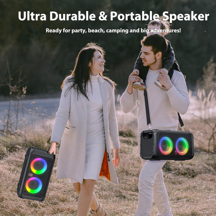 JYX Karaoke Anlage mit 2 Mikrofonen, Bluetooth Lautsprecher mit Licht, Tragbare Karaoke Maschine mit