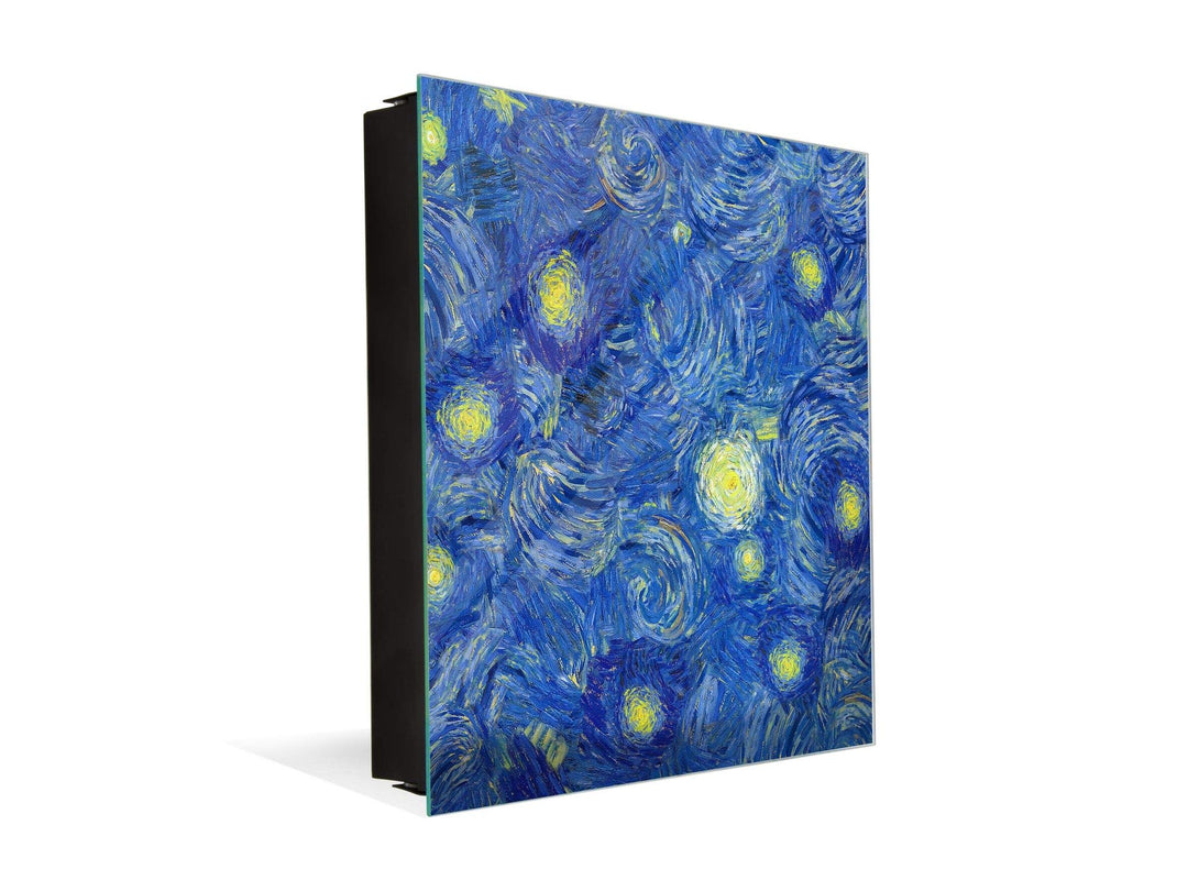 Dekorative Key Box mit magnetischer, trocken abwischbarer Glastafel K01 Van-Gogh-Stil Rechte Öffnung