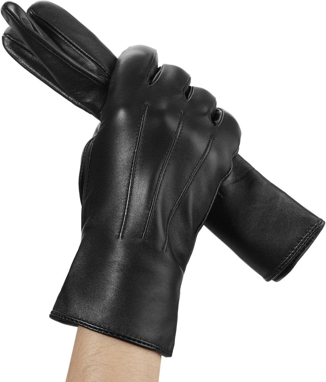 BISON DENIM leder handschuhe damen-Kaschmirverkleidung, Touchscreen und Winterhandschuhe Schwarz S,
