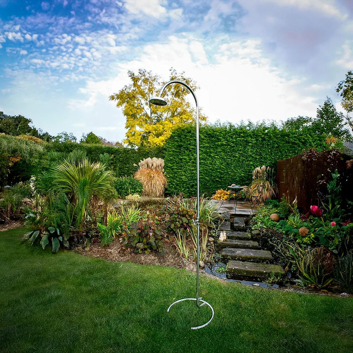 POOL Total IDEAL Dusche Marlin Edelstahl poliert | Kaltwasser-Gartendusche mit Regenduschkopf