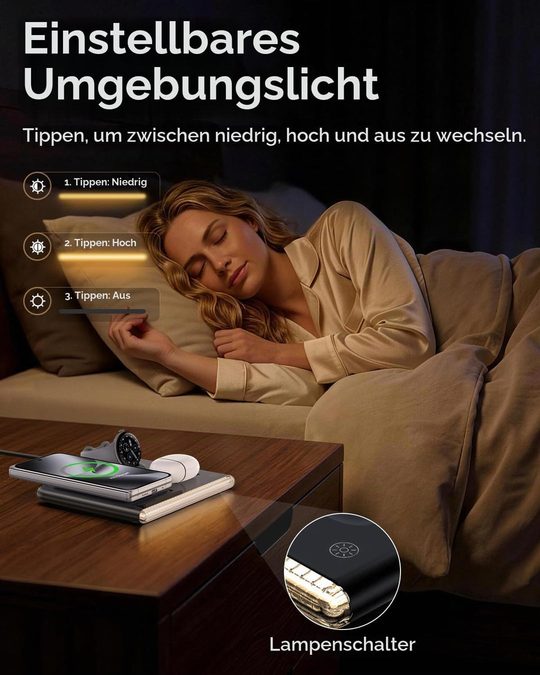 Nur für Google Pixel Watch 4 induktive ladestation mit Nachtlicht | 4-in-1 Handyladestationen kompat