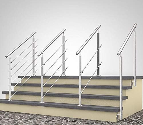 Edelstahl Treppengeländer Seitenmontage, 2m lang, 0,9m hoch, Aussengeländer, je 2 Pfosten + 2 Querst