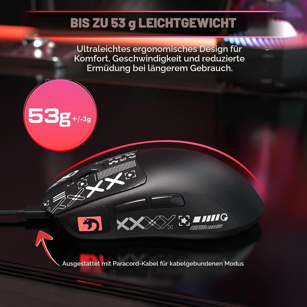 MAMBASNAKE M4 Ultra-Leichte Kabellose Gaming-Maus, 53g, PAW3311 Sensor, 24000 DPI, Tri-Mode Bluetoot