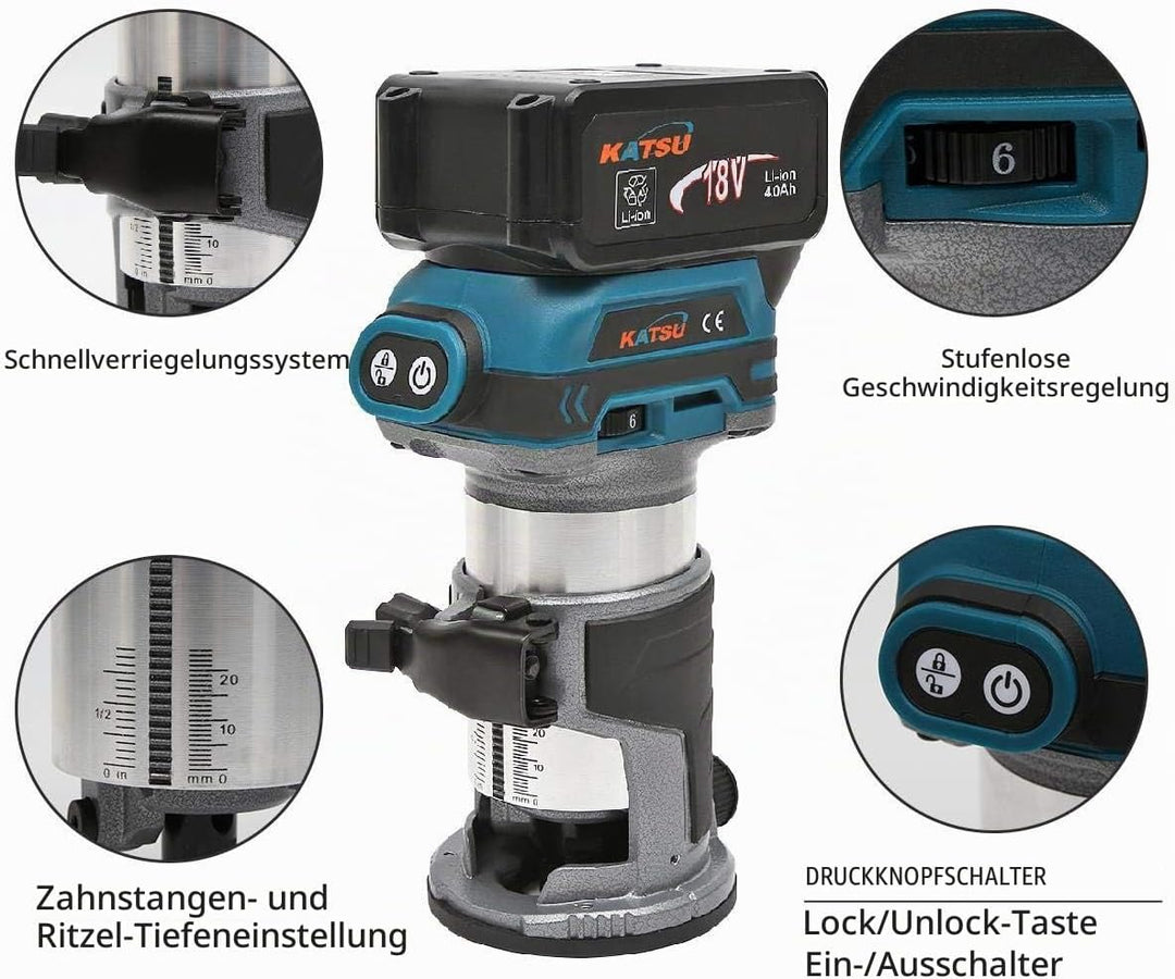 KATSU FIT-BAT 21V Brushless Akku-Holztrimmer Laminator Router Joiners Werkzeug, bürstenloser Motor,