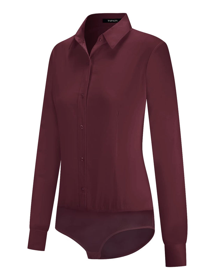 Tapata Damen-Bodysuit-Bluse mit Knöpfen, einteilig, langärmlig, solides Büroarbeitshemd, lässige Obe
