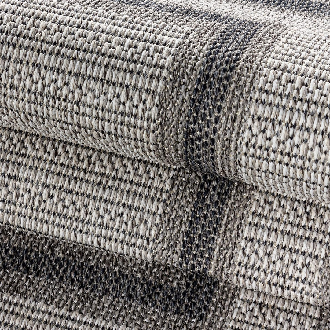 In- & Outdoor Teppich Robuster, Modern Bordüre Design, Rechteckig, Creme und Grau Farbe, Flachgewebe