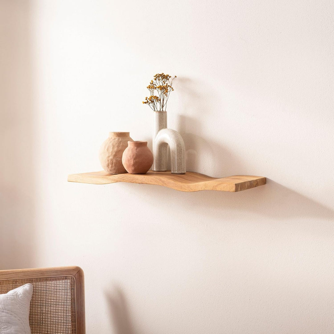 FineBuy Wandregal Akazie Massivholz 60cm - Schwebendes Design Regal für die Wand Holz massiv - Hänge
