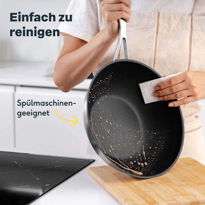 SILBERTHAL Wokpfanne Induktion 28 cm - Edelstahl Wok mit Anti-Haftbeschichtung - Für alle Herdarten