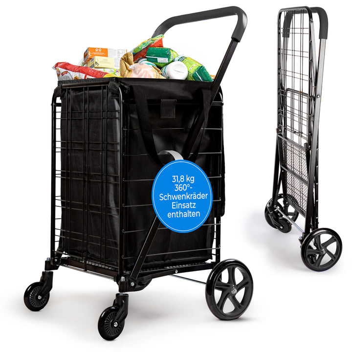 Serenelife Einkaufstrolley Klappbar, Einkaufswagen mit 50L Kapazität, Shopping Trolley bis 31.8kg Be