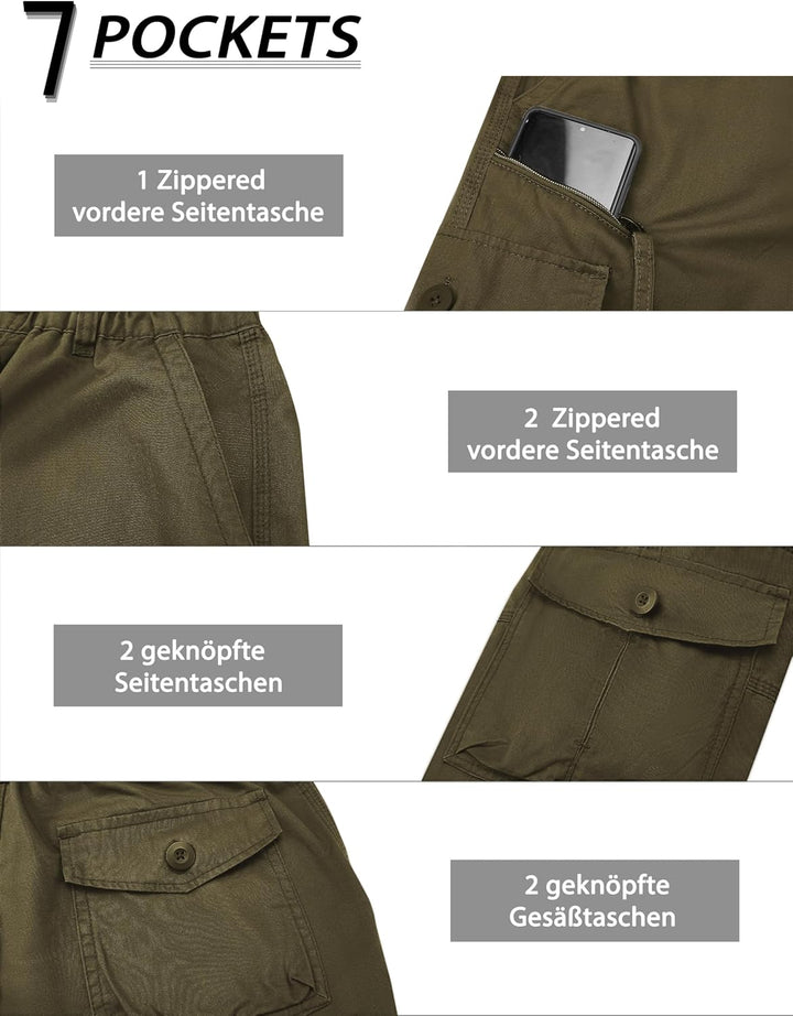 KEFITEVD 3/4 Hose Herren Cargo Shorts Männer Bermuda Shorts Multi Taschen Sommer Kurze Hose Baumwoll