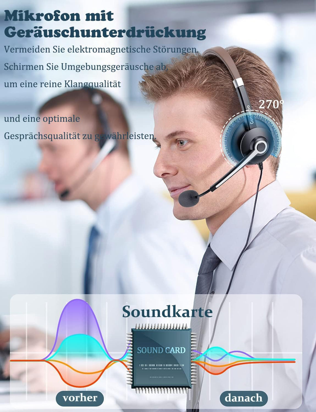 USB Headset mit Mikrofon, Geräuschunterdrückung, Stereoklang, Lautstärkeregelung, 3,5 mm/USB-A/USB-C