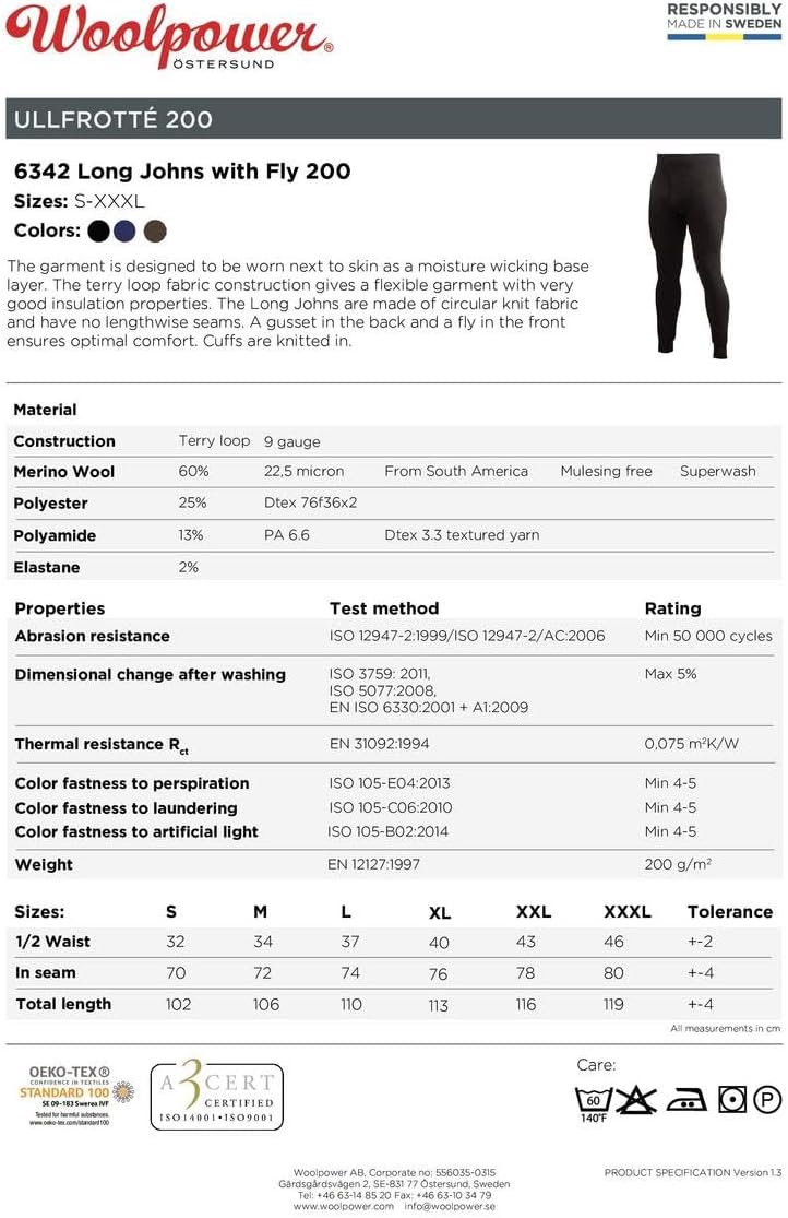 Woolpower Long Johns with Fly 200