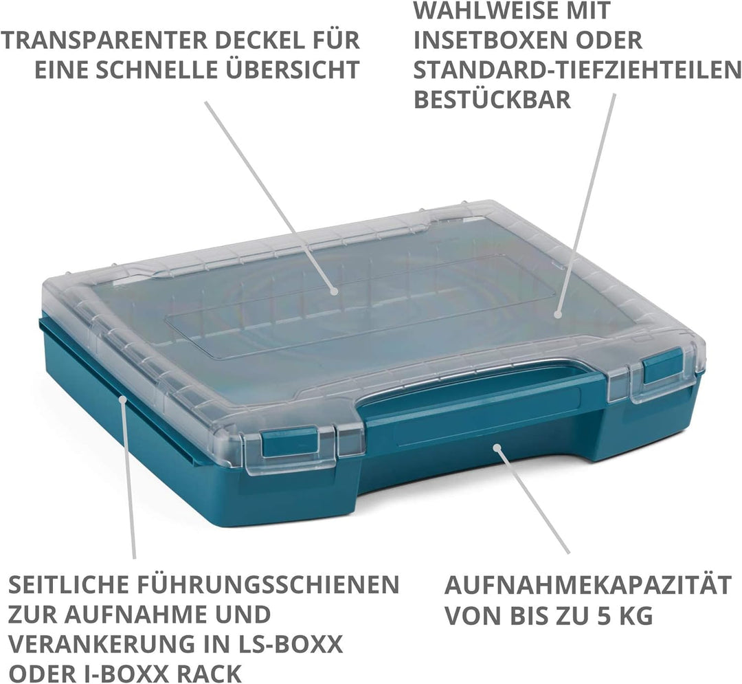 Sortimentskasten transparent mit Klappgriff | i-BOXX professional blau mit 12-fach Einlage | Ideal f