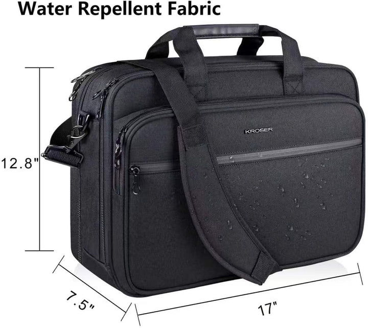 KROSER 18" Laptop Aktentasche Passt bis zu 17,3" Erweiterbare wasserdichte Umhängetasche Computer Ta