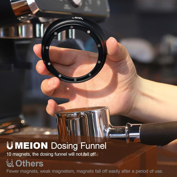 MEION Espresso-Dosiertrichter und Puck-Sieb-Set, magnetischer Kaffeetrichter, wiederverwendbarer Esp