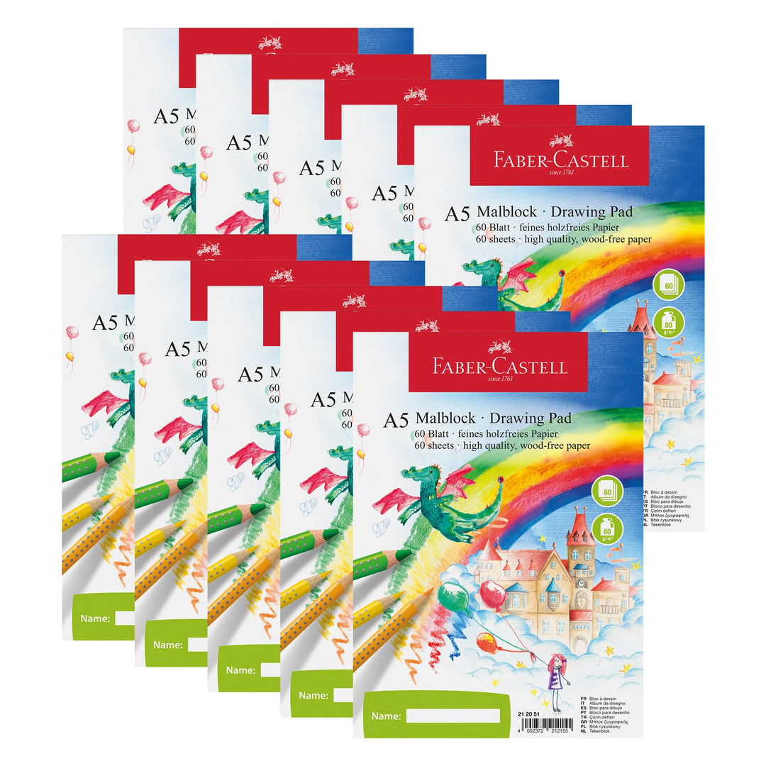 Faber-Castell 212051-10 - Malblock DIN A5, FSC-Mix, perforiert, 60 Blatt, 10 Blöcke