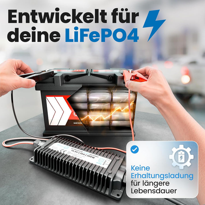 36V Batterie-Ladegerät LiFePO4 43,8V 6,8A 300W | Optimiert für Lithium-Eisenphosphat-Akku | Auto-Bat