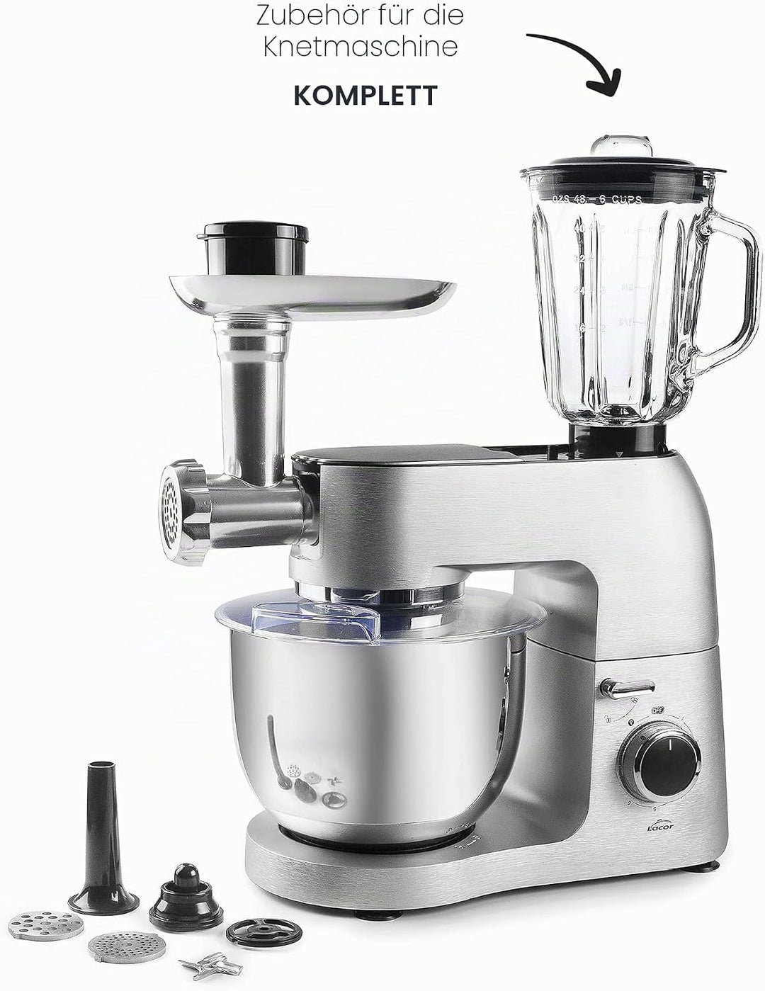 Lacor 69684 Mixbecher komplett mit Glasbehälter, ideal für Säfte, Smoothies und Cremes, 4 Klingen, l