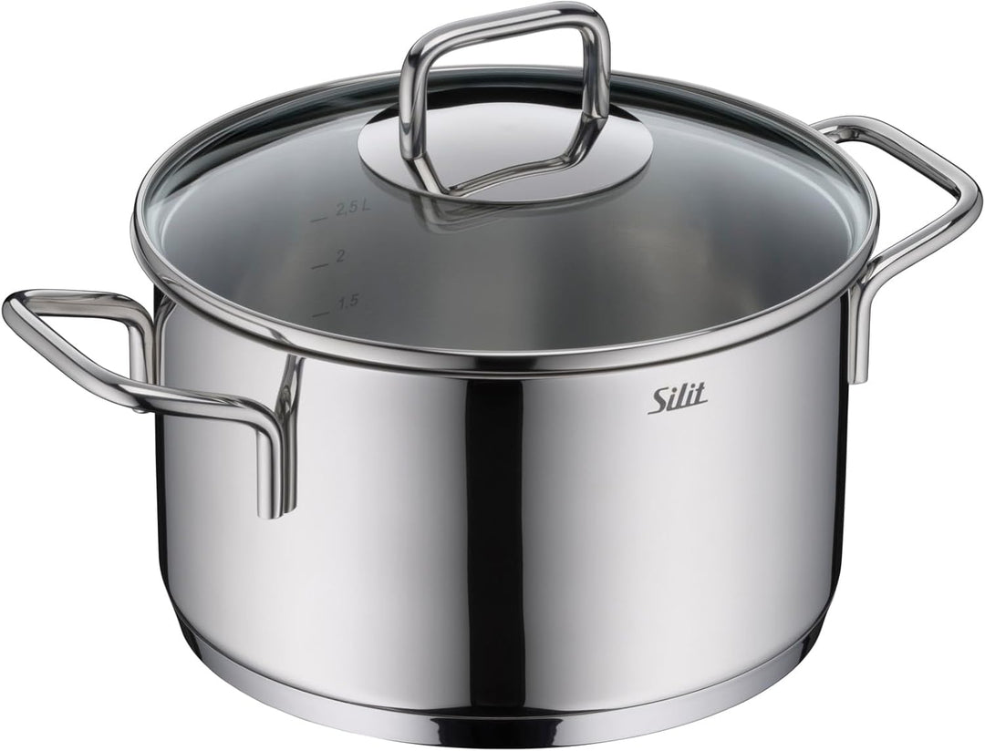 Silit Extra Cook Kochgeschirr-Set 4-teilig, Kochtöpfe 16/20/24 cm mit Glasdeckel, Stielkasserolle 16
