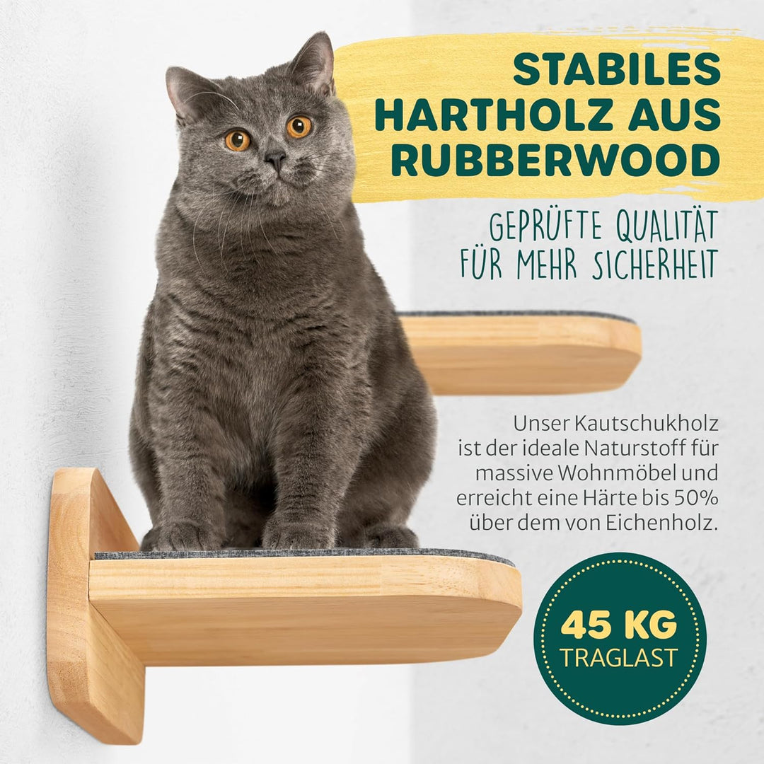HAPPYPET Katzentreppen 3er-Set für Wandmontage - Nachhaltiges Hartholz, Designer Kletterwand Katzen,